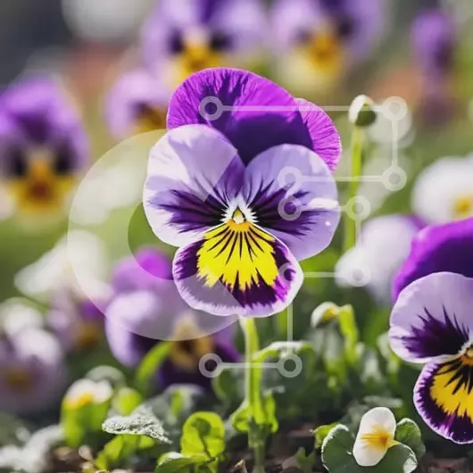 Intra Συλλεκτικό Ξύλινο Παζλ Plywood  4mm - Μωβ και κίτρινες πανσέδες που ανθίζουν στον κήπο Σε Ξύλινο Κουτί - Διαστάσεις: 10x10 cm – 25 κομμάτια