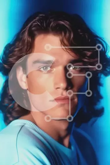 Intra Συλλεκτικό Ξύλινο Παζλ Plywood  4mm - Σοβαρός νεαρός άνδρας με μακριά μαλλιά που φορά ένα μπλε πουκάμισο Σε Ξύλινο Κουτί - Διαστάσεις Puzzle: 10x10 cm – 25 κομμάτια