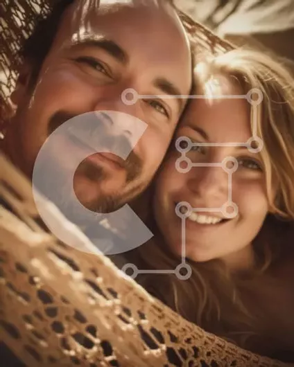 Intra Συλλεκτικό Ξύλινο Παζλ Plywood  4mm - Χαμογελαστό ζευγάρι στην αιώρα με ποτά Σε Ξύλινο Κουτί - Διαστάσεις Puzzle: 10x10 cm – 25 κομμάτια