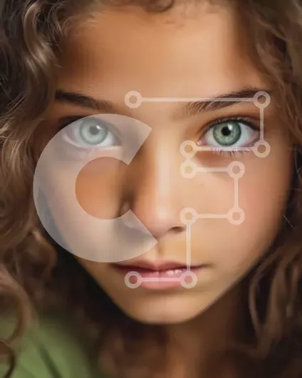 Intra Συλλεκτικό Ξύλινο Παζλ Plywood  4mm - Σοβαρό πορτρέτο ενός νεαρού κοριτσιού με σγουρά καστανά μαλλιά και πράσινα μάτια Σε Ξύλινο Κουτί - Διαστάσεις Puzzle: 10x10 cm – 25 κομμάτια