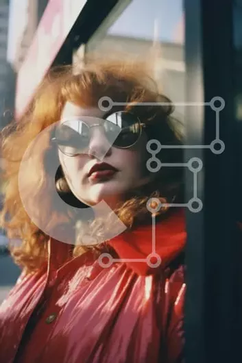 Intra Συλλεκτικό Ξύλινο Παζλ Plywood  4mm - Γυναίκα με κόκκινα μαλλιά και γυαλιά ηλίου στο ανοιχτό παράθυρο Σε Ξύλινο Κουτί - Διαστάσεις Puzzle: 10x10 cm – 25 κομμάτια