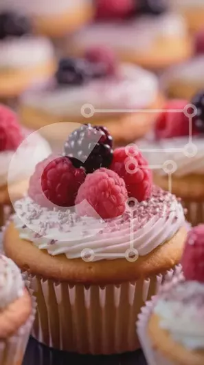 Intra Συλλεκτικό Ξύλινο Παζλ Plywood  4mm - Λαχταριστά Cupcakes με White Frosting και Raspberries Σε Ξύλινο Κουτί - Διαστάσεις: 10x10 cm – 25 κομμάτια