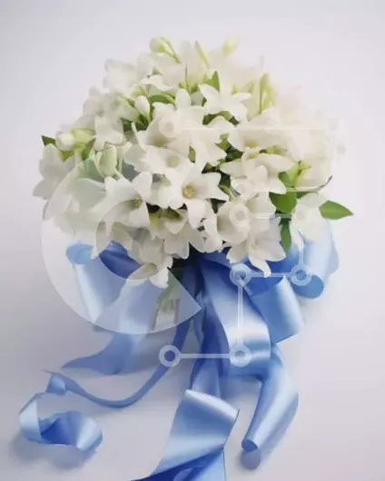 Intra Συλλεκτικό Ξύλινο Παζλ Plywood  4mm - Μπουκέτο λευκά λουλούδια με μπλε κορδέλες Σε Ξύλινο Κουτί - Διαστάσεις Puzzle: 10x10 cm – 25 κομμάτια