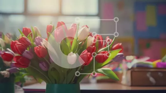 Intra Συλλεκτικό Ξύλινο Παζλ Plywood  4mm - Πολύχρωμες τουλίπες σε πράσινο βάζο με βιβλία Σε Ξύλινο Κουτί - Διαστάσεις Puzzle: 10x10 cm – 25 κομμάτια