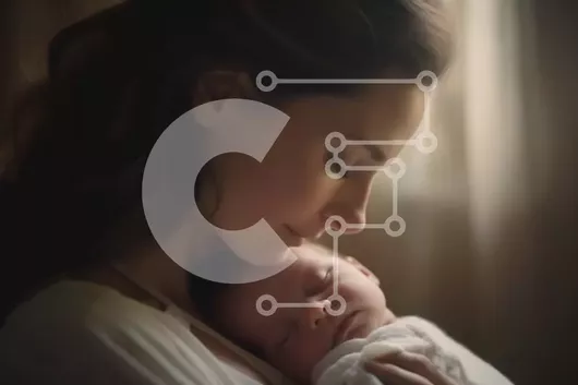 Intra Συλλεκτικό Ξύλινο Παζλ Plywood  4mm - Μητέρα που κρατά το νεογέννητο μωρό Σε Ξύλινο Κουτί - Διαστάσεις Puzzle: 10x10 cm – 25 κομμάτια