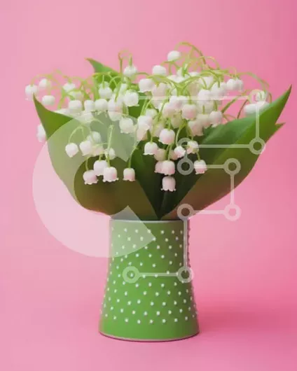 Intra Συλλεκτικό Ξύλινο Παζλ Plywood  4mm - Λευκό κρίνο της κοιλάδας λουλούδια σε πράσινο βάζο σε ροζ φόντο Σε Ξύλινο Κουτί - Διαστάσεις Puzzle: 10x10 cm – 25 κομμάτια