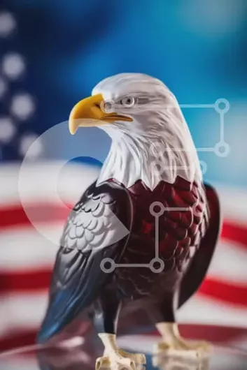 Intra Συλλεκτικό Ξύλινο Παζλ Plywood  4mm - Ειδώλιο αετού με φόντο αμερικανική σημαία Σε Ξύλινο Κουτί - Διαστάσεις: 10x10 cm – 25 κομμάτια