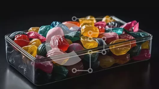 Intra Συλλεκτικό Ξύλινο Παζλ Plywood  4mm - Λαχταριστές Ποικιλία Gummy Candies σε διαφανές πλαστικό δοχείο Σε Ξύλινο Κουτί - Διαστάσεις: 10x10 cm – 25 κομμάτια