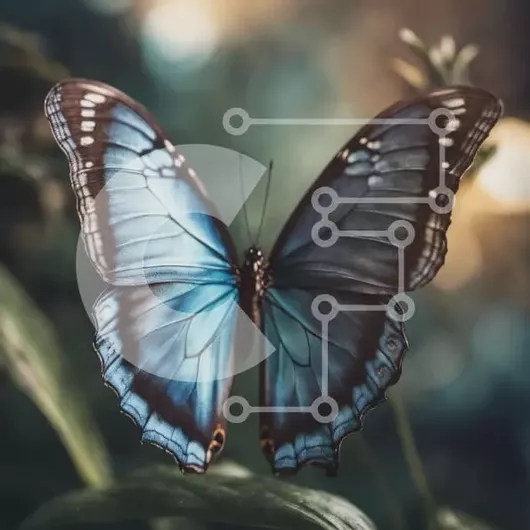 Intra Συλλεκτικό Ξύλινο Παζλ Plywood  4mm - Μπλε πεταλούδα με περίπλοκα σχέδια στα φτερά της Σε Ξύλινο Κουτί - Διαστάσεις: 10x10 cm – 25 κομμάτια