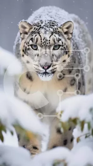 Intra Συλλεκτικό Ξύλινο Παζλ Plywood  4mm - Όμορφη εικόνα μιας λεοπάρδαλης του χιονιού που περπατά στο χιόνι Σε Ξύλινο Κουτί - Διαστάσεις: 10x10 cm – 25 κομμάτια