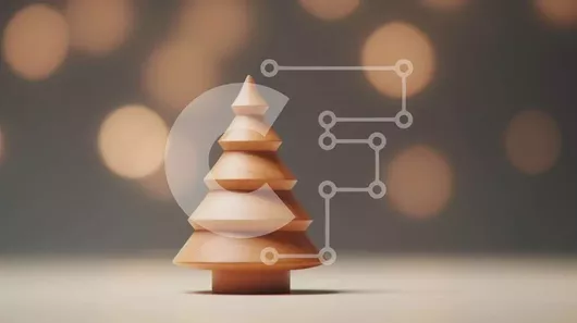 Intra Συλλεκτικό Ξύλινο Παζλ Plywood  4mm - Μικρό ξύλινο χριστουγεννιάτικο δέντρο με φώτα Bokeh σε πορτοκαλί φόντο Σε Ξύλινο Κουτί - Διαστάσεις: 10x10 cm – 25 κομμάτια