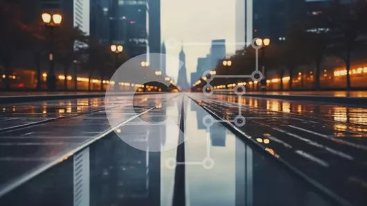 Intra Συλλεκτικό Ξύλινο Παζλ Plywood  4mm - Οδός της πόλης τη νύχτα με ψηλά κτίρια και υγρό πεζοδρόμιο Σε Ξύλινο Κουτί - Διαστάσεις Puzzle: 10x10 cm – 25 κομμάτια