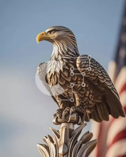 Intra Συλλεκτικό Ξύλινο Παζλ Plywood  4mm - Άγαλμα αετού με αμερικανική σημαία Σε Ξύλινο Κουτί - Διαστάσεις Puzzle: 10x10 cm – 25 κομμάτια