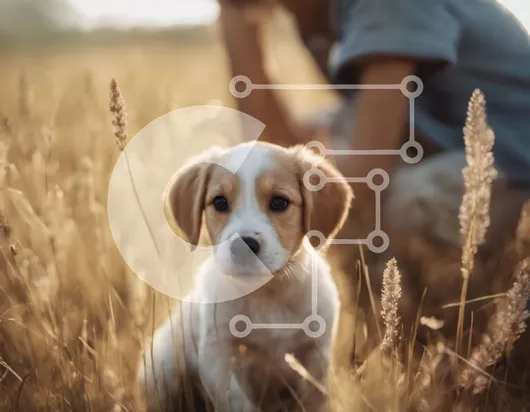 Intra Συλλεκτικό Ξύλινο Παζλ Plywood  4mm - Χαριτωμένο κουτάβι που κάθεται σε ένα χωράφι με ψηλό γρασίδι Σε Ξύλινο Κουτί - Διαστάσεις: 10x10 cm – 25 κομμάτια