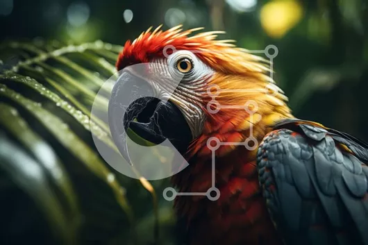 Intra Συλλεκτικό Ξύλινο Παζλ Plywood  4mm - Κοντινή όψη του κεφαλιού ενός πολύχρωμου παπαγάλου Σε Ξύλινο Κουτί - Διαστάσεις: 10x10 cm – 25 κομμάτια