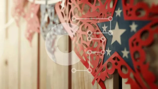 Intra Συλλεκτικό Ξύλινο Παζλ Plywood  4mm - Γιρλάντα από κόκκινο, λευκό και μπλε χαρτί Σε Ξύλινο Κουτί - Διαστάσεις Puzzle: 10x10 cm – 25 κομμάτια