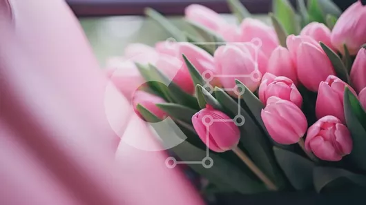 Intra Συλλεκτικό Ξύλινο Παζλ Plywood  4mm - Μπουκέτο με ροζ τουλίπες σε ένα αυτοκίνητο Σε Ξύλινο Κουτί - Διαστάσεις: 10x10 cm – 25 κομμάτια