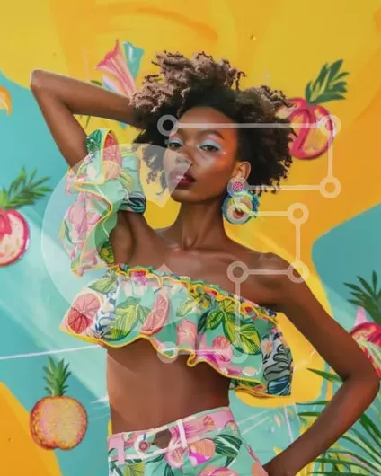 Intra Συλλεκτικό Ξύλινο Παζλ Plywood  4mm - Μοντέρνα γυναίκα που ποζάρει μπροστά από πολύχρωμη τοιχογραφία Σε Ξύλινο Κουτί - Διαστάσεις Puzzle: 10x10 cm – 25 κομμάτια