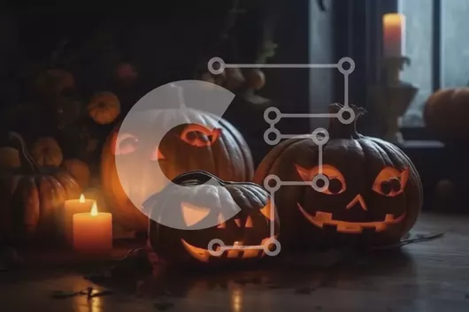 Intra Συλλεκτικό Ξύλινο Παζλ Plywood  4mm - Τρομακτικό ντεκόρ για το Halloween: Σκαλιστές κολοκύθες στο περβάζι σε δωμάτιο με χαμηλό φωτισμό Σε Ξύλινο Κουτί - Διαστάσεις: 10x10 cm – 25 κομμάτια