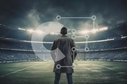 Intra Συλλεκτικό Ξύλινο Παζλ Plywood  4mm - Άτομο που στέκεται στο γήπεδο ποδοσφαίρου τη νύχτα Σε Ξύλινο Κουτί - Διαστάσεις Puzzle: 10x10 cm – 25 κομμάτια