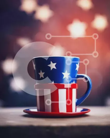 Intra Συλλεκτικό Ξύλινο Παζλ Plywood  4mm - Κόκκινο, λευκό και μπλε κύπελλο με μοτίβο αμερικανικής σημαίας Σε Ξύλινο Κουτί - Διαστάσεις: 10x10 cm – 25 κομμάτια