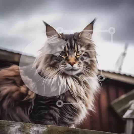 Intra Συλλεκτικό Ξύλινο Παζλ Plywood  4mm - Σοβαρή μακρυμάλλη γάτα που κάθεται στον ξύλινο φράκτη Σε Ξύλινο Κουτί - Διαστάσεις: 10x10 cm – 25 κομμάτια