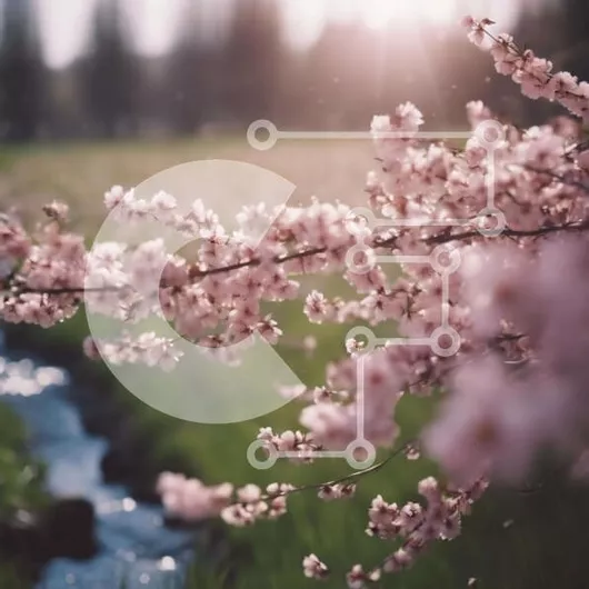 Intra Συλλεκτικό Ξύλινο Παζλ Plywood  4mm - Ανθισμένη κερασιά την άνοιξη με το φως του ήλιου και το ρεύμα Σε Ξύλινο Κουτί - Διαστάσεις: 10x10 cm – 25 κομμάτια