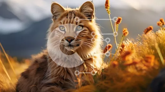 Intra Συλλεκτικό Ξύλινο Παζλ Plywood  4mm - Λυγξ σε ένα χωράφι με ψηλό γρασίδι και λουλούδια Σε Ξύλινο Κουτί - Διαστάσεις: 10x10 cm – 25 κομμάτια