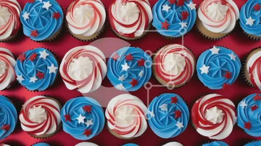 Intra Συλλεκτικό Ξύλινο Παζλ Plywood  4mm - Cupcakes 4ης Ιουλίου με παγωμένο κόκκινο, λευκό και μπλε Σε Ξύλινο Κουτί - Διαστάσεις: 10x10 cm – 25 κομμάτια