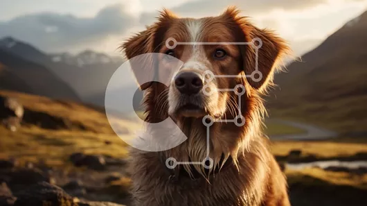 Intra Συλλεκτικό Ξύλινο Παζλ Plywood  4mm - Περίεργος σκύλος σε βραχώδες έδαφος με βουνά στο φόντο Σε Ξύλινο Κουτί - Διαστάσεις: 10x10 cm – 25 κομμάτια