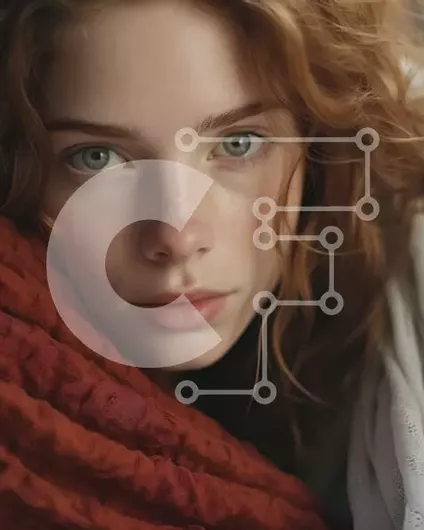 Intra Συλλεκτικό Ξύλινο Παζλ Plywood  4mm - Πορτρέτο νεαρής γυναίκας με κόκκινα μαλλιά και πράσινα μάτια Σε Ξύλινο Κουτί - Διαστάσεις Puzzle: 10x10 cm – 25 κομμάτια