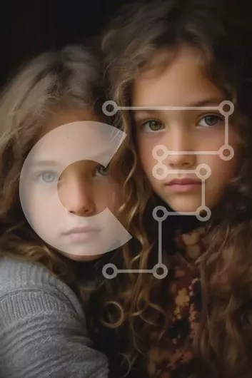 Intra Συλλεκτικό Ξύλινο Παζλ Plywood  4mm - Πορτρέτο δύο νεαρών κοριτσιών με σγουρά μαλλιά Σε Ξύλινο Κουτί - Διαστάσεις Puzzle: 10x10 cm – 25 κομμάτια