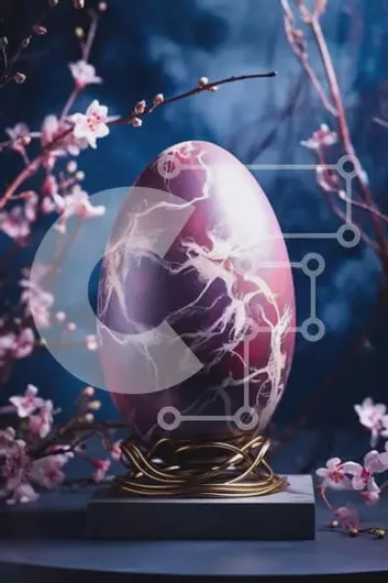 Intra Συλλεκτικό Ξύλινο Παζλ Plywood  4mm - Μαρμάρινο πασχαλινό αυγό με ροζ άνθη Σε Ξύλινο Κουτί - Διαστάσεις Puzzle: 10x10 cm – 25 κομμάτια