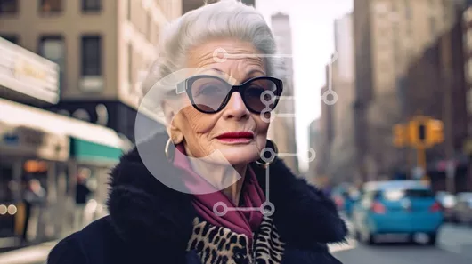 Intra Συλλεκτικό Ξύλινο Παζλ Plywood  4mm - Κομψή ηλικιωμένη γυναίκα στην οδό της πόλης Σε Ξύλινο Κουτί - Διαστάσεις Puzzle: 10x10 cm – 25 κομμάτια