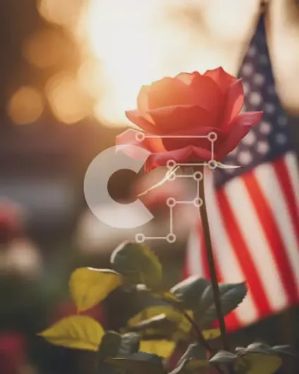 Intra Συλλεκτικό Ξύλινο Παζλ Plywood  4mm - Κόκκινο τριαντάφυλλο και αμερικανική σημαία για τον εορτασμό της 4ης Ιουλίου Σε Ξύλινο Κουτί - Διαστάσεις: 10x10 cm – 25 κομμάτια