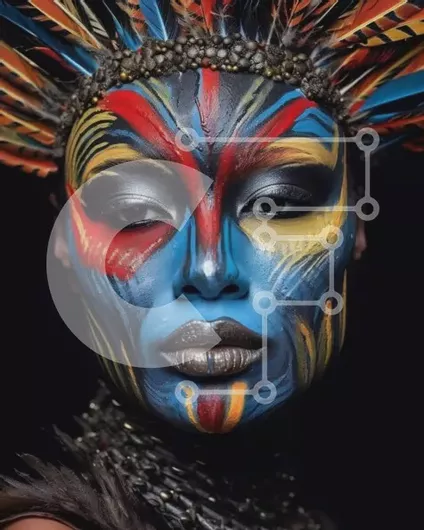 Intra Συλλεκτικό Ξύλινο Παζλ Plywood  4mm - Σοβαρή γυναίκα με πολύχρωμη ζωγραφική προσώπου και κόμμωση Σε Ξύλινο Κουτί - Διαστάσεις Puzzle: 10x10 cm – 25 κομμάτια