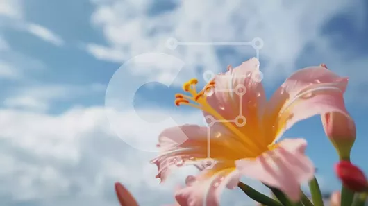 Intra Συλλεκτικό Ξύλινο Παζλ Plywood  4mm - Μονό ροζ λουλούδι με μπλε ουρανό και σύννεφα Σε Ξύλινο Κουτί - Διαστάσεις: 10x10 cm – 25 κομμάτια