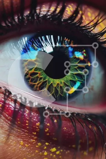 Intra Συλλεκτικό Ξύλινο Παζλ Plywood  4mm - Κοντινό πλάνο Γυναικείο Μάτι με έντονα χρώματα και περίτεχνα σχέδια Σε Ξύλινο Κουτί - Διαστάσεις Puzzle: 10x10 cm – 25 κομμάτια