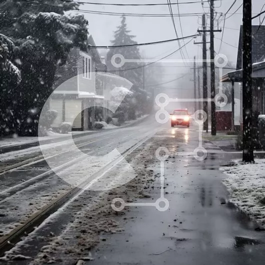 Intra Συλλεκτικό Ξύλινο Παζλ Plywood  4mm - Χιονισμένος δρόμος με αυτοκίνητα και ανθρώπους Σε Ξύλινο Κουτί - Διαστάσεις Puzzle: 10x10 cm – 25 κομμάτια