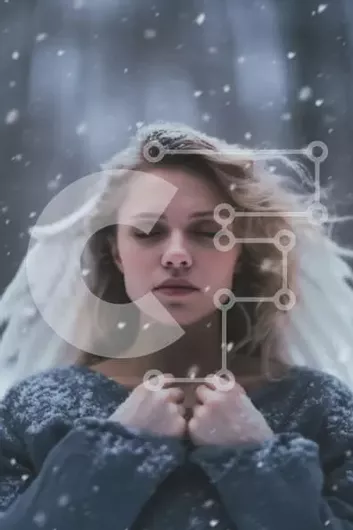 Intra Συλλεκτικό Ξύλινο Παζλ Plywood  4mm - Γαλήνια εικόνα νεαρής γυναίκας με φτερά που στέκονται στο χιόνι Σε Ξύλινο Κουτί - Διαστάσεις Puzzle: 10x10 cm – 25 κομμάτια