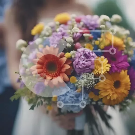 Intra Συλλεκτικό Ξύλινο Παζλ Plywood  4mm - Πολύχρωμο μπουκέτο λουλουδιών που κρατά η νύφη και ο γαμπρός Σε Ξύλινο Κουτί - Διαστάσεις: 10x10 cm – 25 κομμάτια