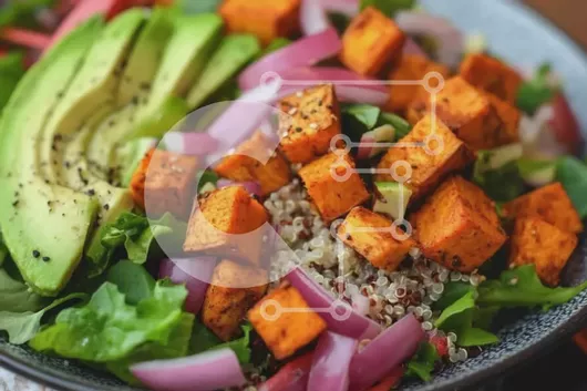 Intra Συλλεκτικό Ξύλινο Παζλ Plywood  4mm - Υγιεινή σαλάτα με γλυκοπατάτες και αβοκάντο Σε Ξύλινο Κουτί - Διαστάσεις: 10x10 cm – 25 κομμάτια