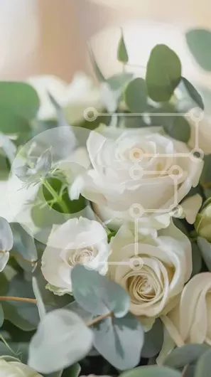 Intra Συλλεκτικό Ξύλινο Παζλ Plywood  4mm - Κομψό μπουκέτο με λευκά τριαντάφυλλα και πράσινα φύλλα Σε Ξύλινο Κουτί - Διαστάσεις Puzzle: 10x10 cm – 25 κομμάτια