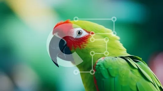 Intra Συλλεκτικό Ξύλινο Παζλ Plywood  4mm - Πράσινος και κόκκινος παπαγάλος σκαρφαλωμένος σε κλαδιά Σε Ξύλινο Κουτί - Διαστάσεις: 10x10 cm – 25 κομμάτια