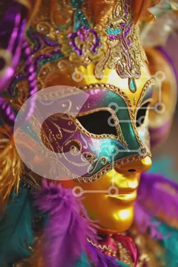 Intra Συλλεκτικό Ξύλινο Παζλ Plywood  4mm - Πολύχρωμη αποκριάτικη μάσκα με μωβ, μπλε και πράσινα φτερά Σε Ξύλινο Κουτί - Διαστάσεις Puzzle: 10x10 cm – 25 κομμάτια