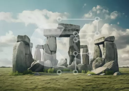 Intra Συλλεκτικό Ξύλινο Παζλ Plywood  4mm - Στόουνχεντζ σε ανοιχτό χορτάρι με κινούμενα σύννεφα Σε Ξύλινο Κουτί - Διαστάσεις Puzzle: 10x10 cm – 25 κομμάτια