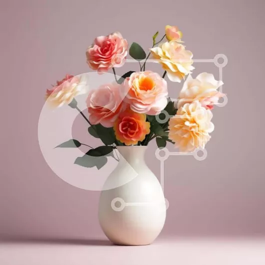 Intra Συλλεκτικό Ξύλινο Παζλ Plywood  4mm - Λευκό βάζο με ροζ, πορτοκαλί και κίτρινα τριαντάφυλλα Σε Ξύλινο Κουτί - Διαστάσεις: 10x10 cm – 25 κομμάτια