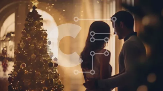 Intra Συλλεκτικό Ξύλινο Παζλ Plywood  4mm - Ζευγάρι που αγκαλιάζει μπροστά από το χριστουγεννιάτικο δέντρο Σε Ξύλινο Κουτί - Διαστάσεις: 10x10 cm – 25 κομμάτια