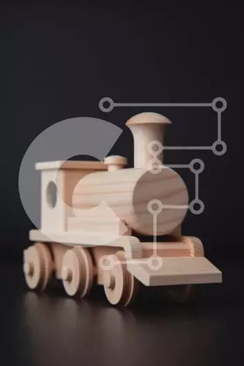 Intra Συλλεκτικό Ξύλινο Παζλ Plywood  4mm - Όμορφη εικόνα ενός ξύλινου παιχνιδιού τρένου σε μαύρη επιφάνεια Σε Ξύλινο Κουτί - Διαστάσεις: 10x10 cm – 25 κομμάτια