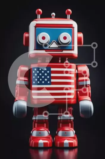 Intra Συλλεκτικό Ξύλινο Παζλ Plywood  4mm - Κόκκινο και άσπρο ρομπότ με αμερικανική σημαία Σε Ξύλινο Κουτί - Διαστάσεις: 10x10 cm – 25 κομμάτια